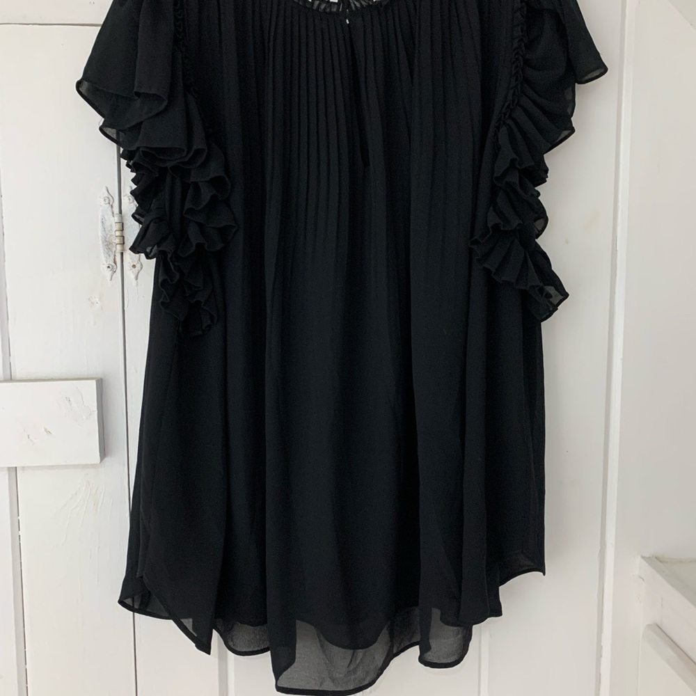 Ann Taylor black pleated blouse.